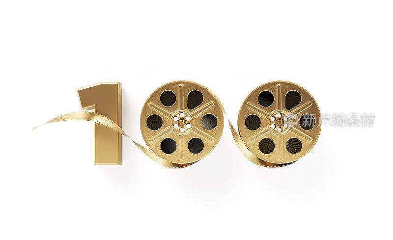 Top 100 Film - Gold color Film Reel Forming 100 On White Background